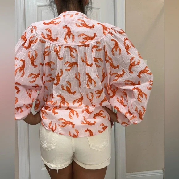Anthropologie Whimsy Lobster Print Button Down Shirt - Picture 11 of 15